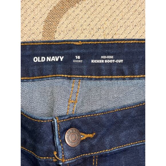 Old Navy mid-rise kicker boot-cut dark blue jeans, size 16 short - Picture 4 of 14